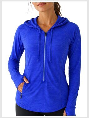 Athleta Pacifica Illume Hoodie Royal Blue Thumbholes 1/2 Zip S